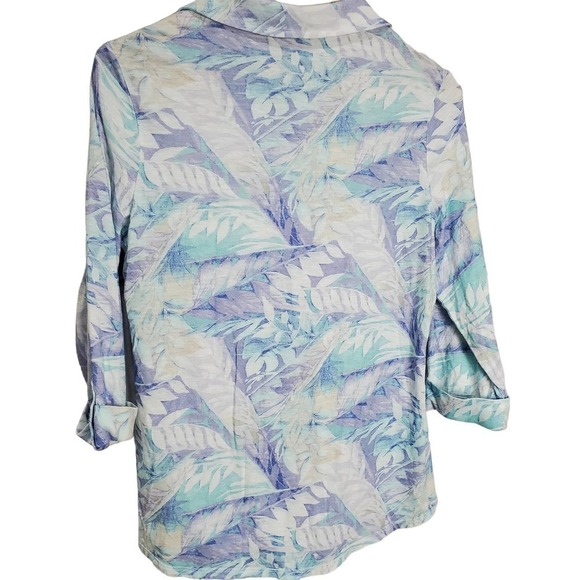 Chico's Blouse Women's XSmall Blue Button Floral Tropical Blue Purple Soft - Picture 2 of 9